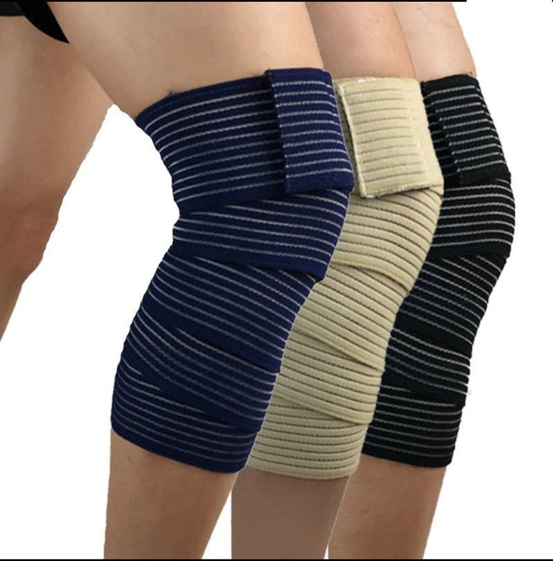 Three knee pads in blue, beige, and black on a white background