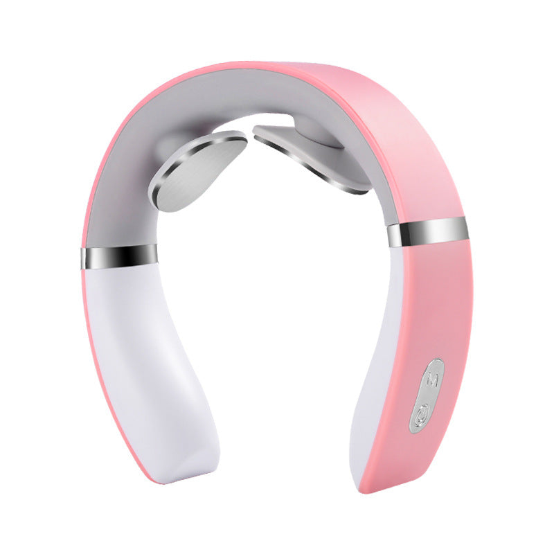 Pink and gray neck massager on a white background