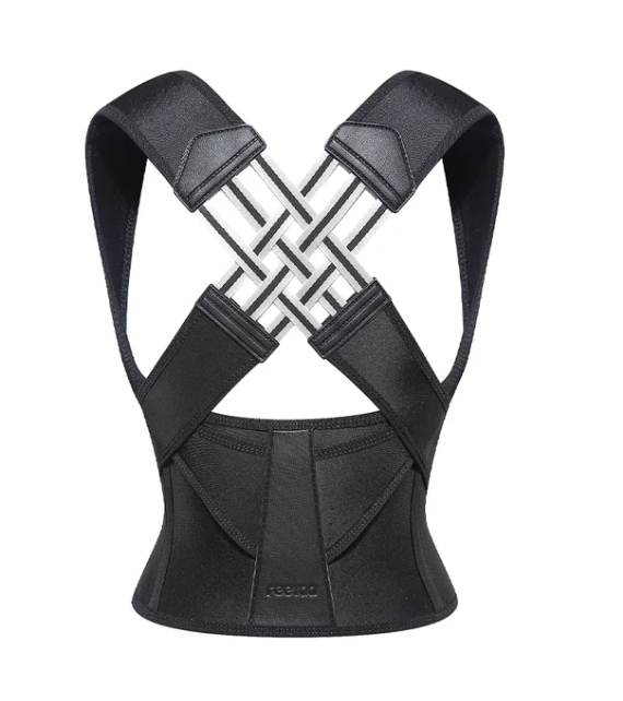 Adjustable back posture corrector belt with mesh straps, supports upper back alignment for everyday wear and desk work.