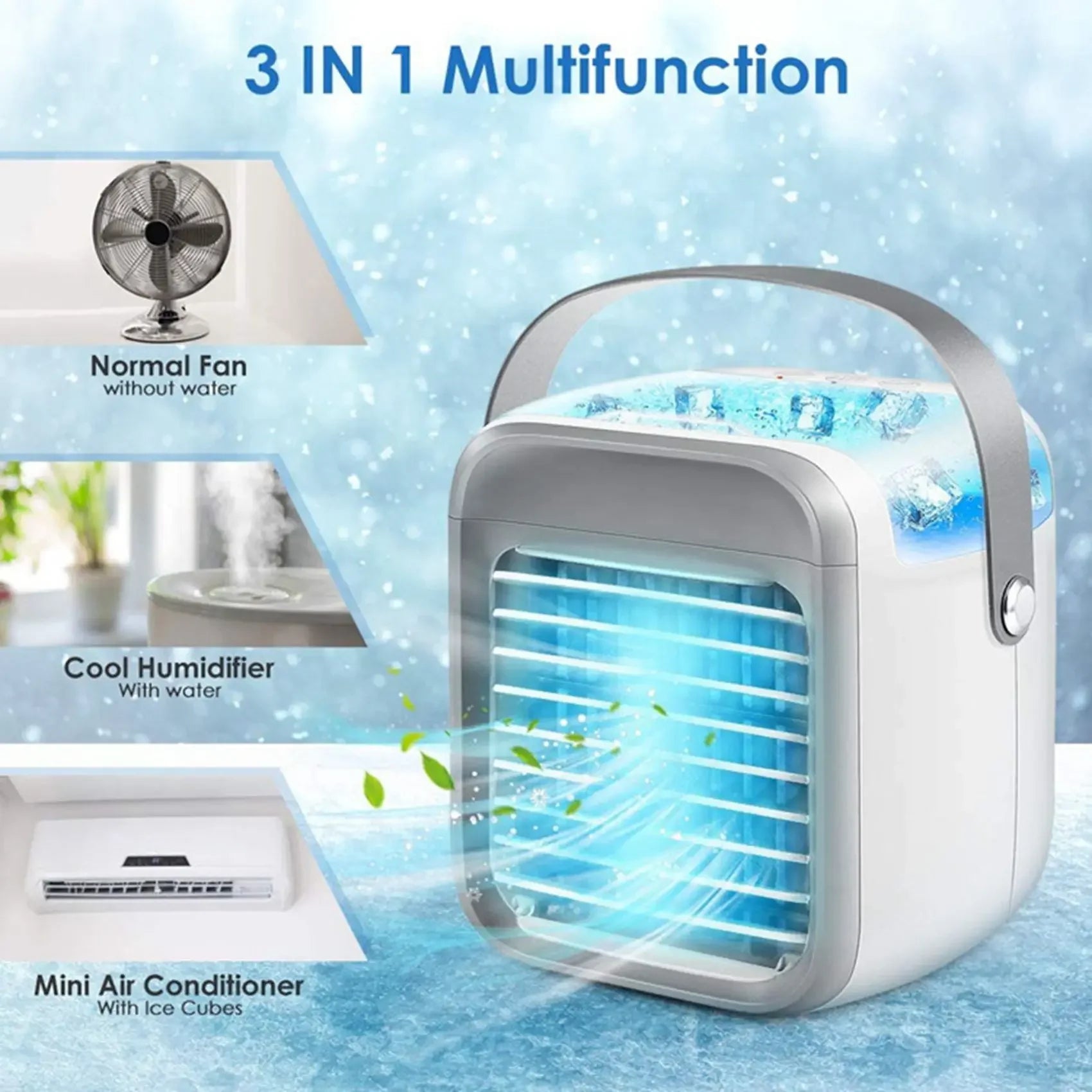 3 in 1 Mini Air Conditioner | Portable Cooler & Humidifier