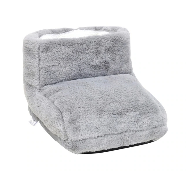 Gray fuzzy slippers on a white background