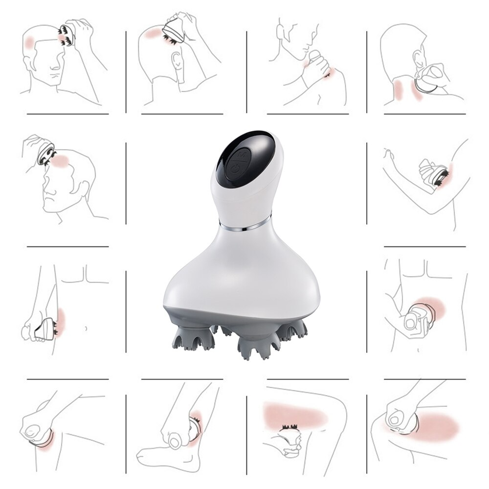 Massage gun with usage instructions on a white background