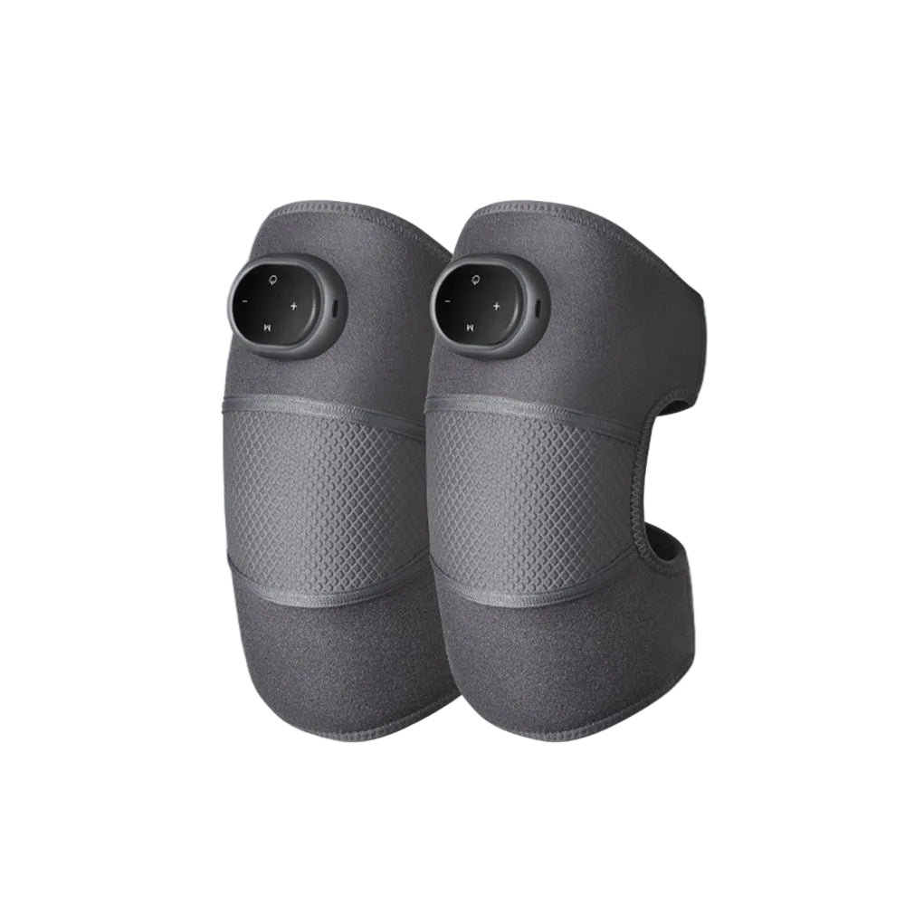 Pair of gray knee pads on a light blue background