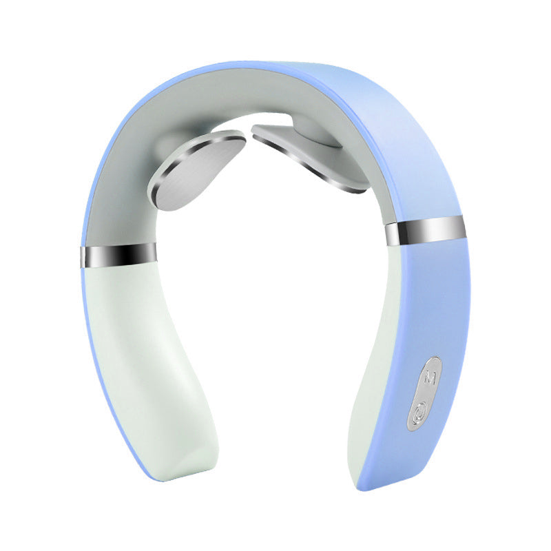 Neck massager with blue and white design on a white background