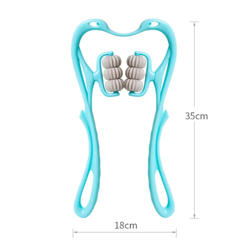 Blue dental massager with gray rollers on a white background