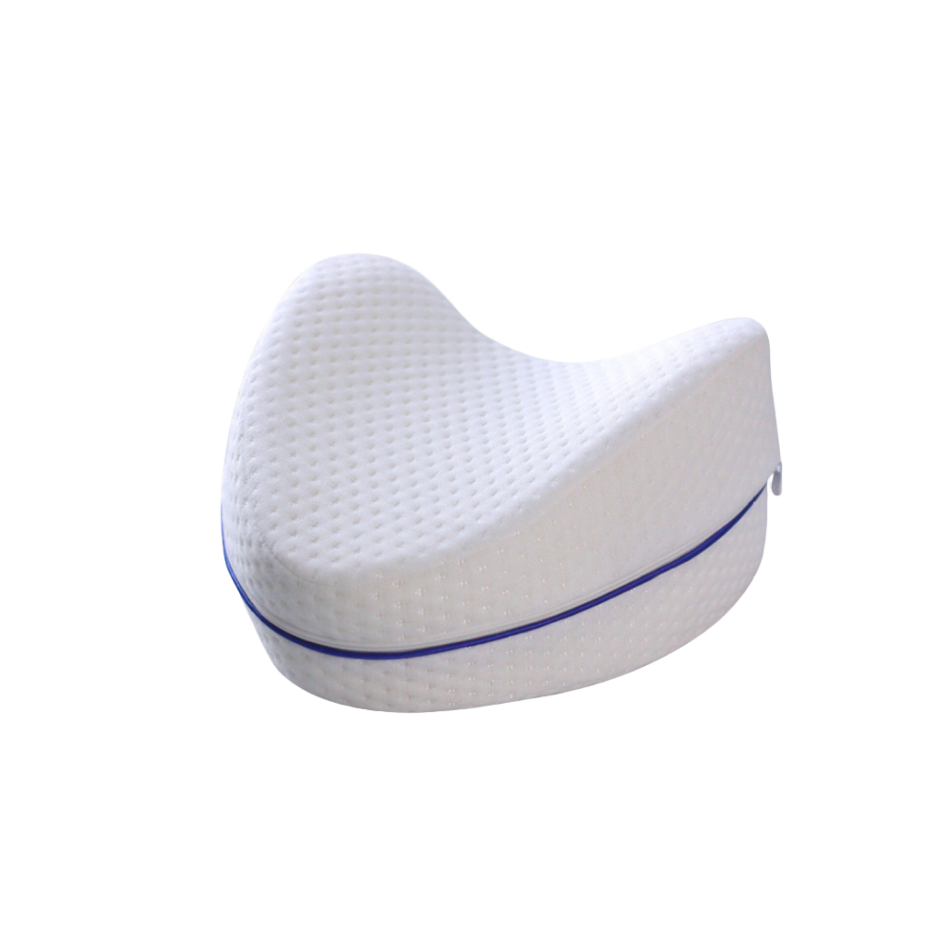 Relisora Heart-shaped memory foam knee support pillow, hero front view, ventilated foam that helps support side-sleeper hip and spine alignment.