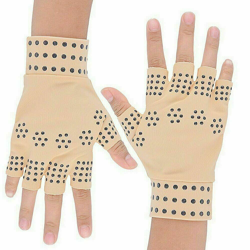Relisora Beige gloves with black dots on a white background