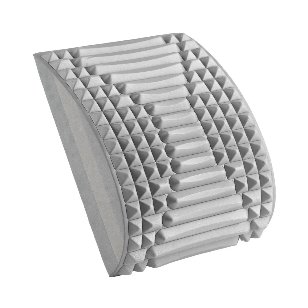 Back stretcher with 26 degree arc shown in a front angle view, featuring EVA and TPE bionic massage nodes for lumbar and cervical support.