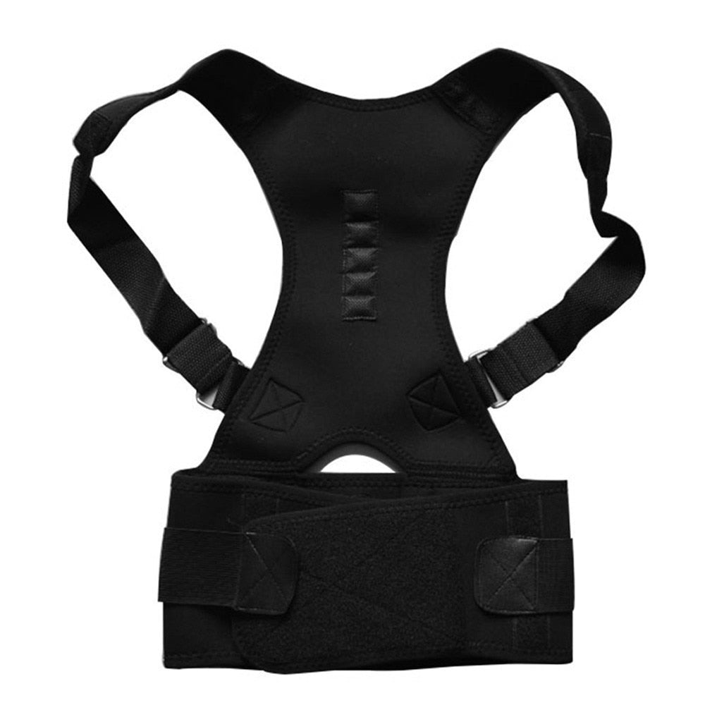 Relisora Magnetic posture corrector, hero view, unisex fit with 12 static magnets and adjustable straps that help support upper-back and shoulder alignment.
