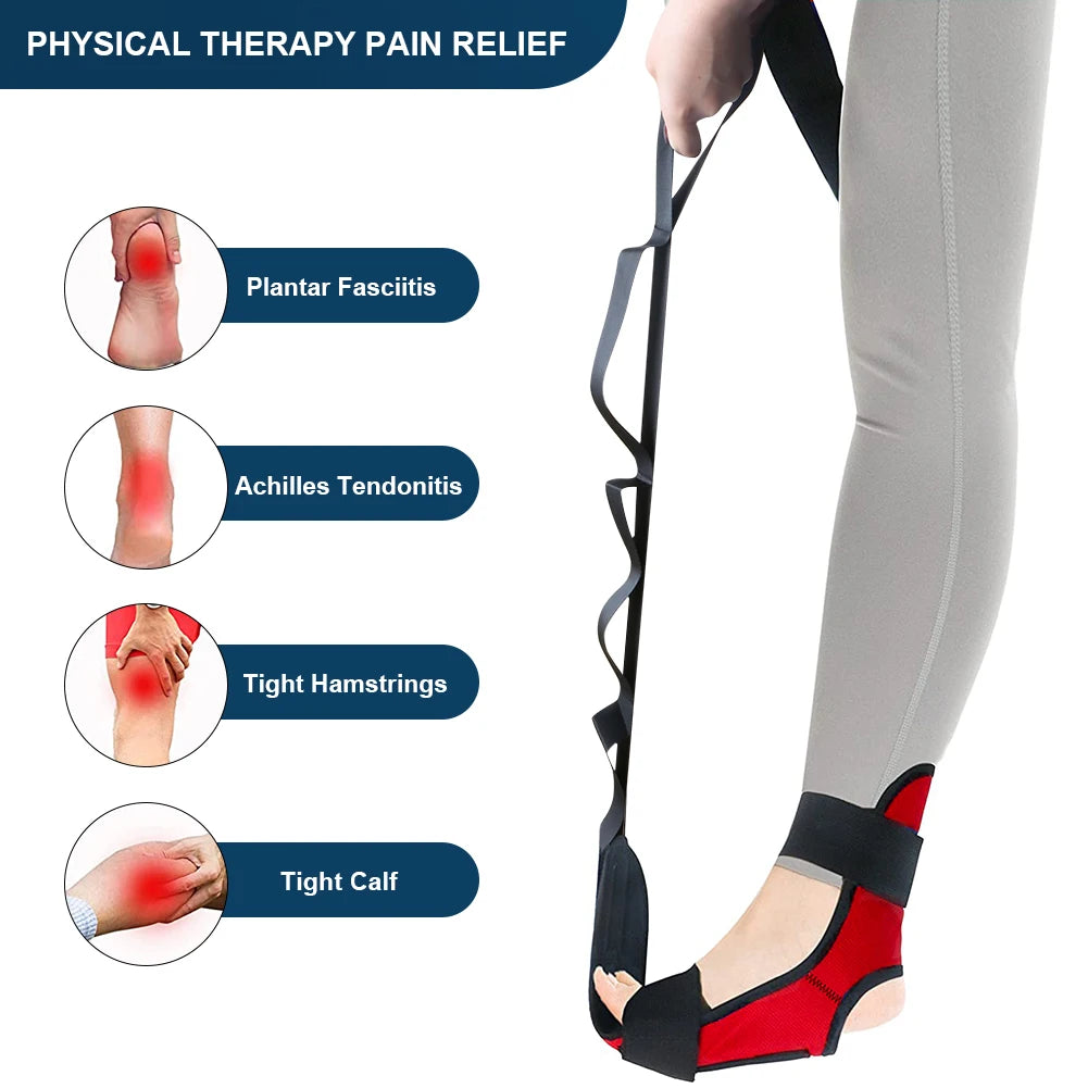 Physical therapy pain relief device with illustrations of common foot and ankle issues.