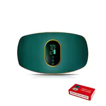 Teal electronic device with a digital display on a white background