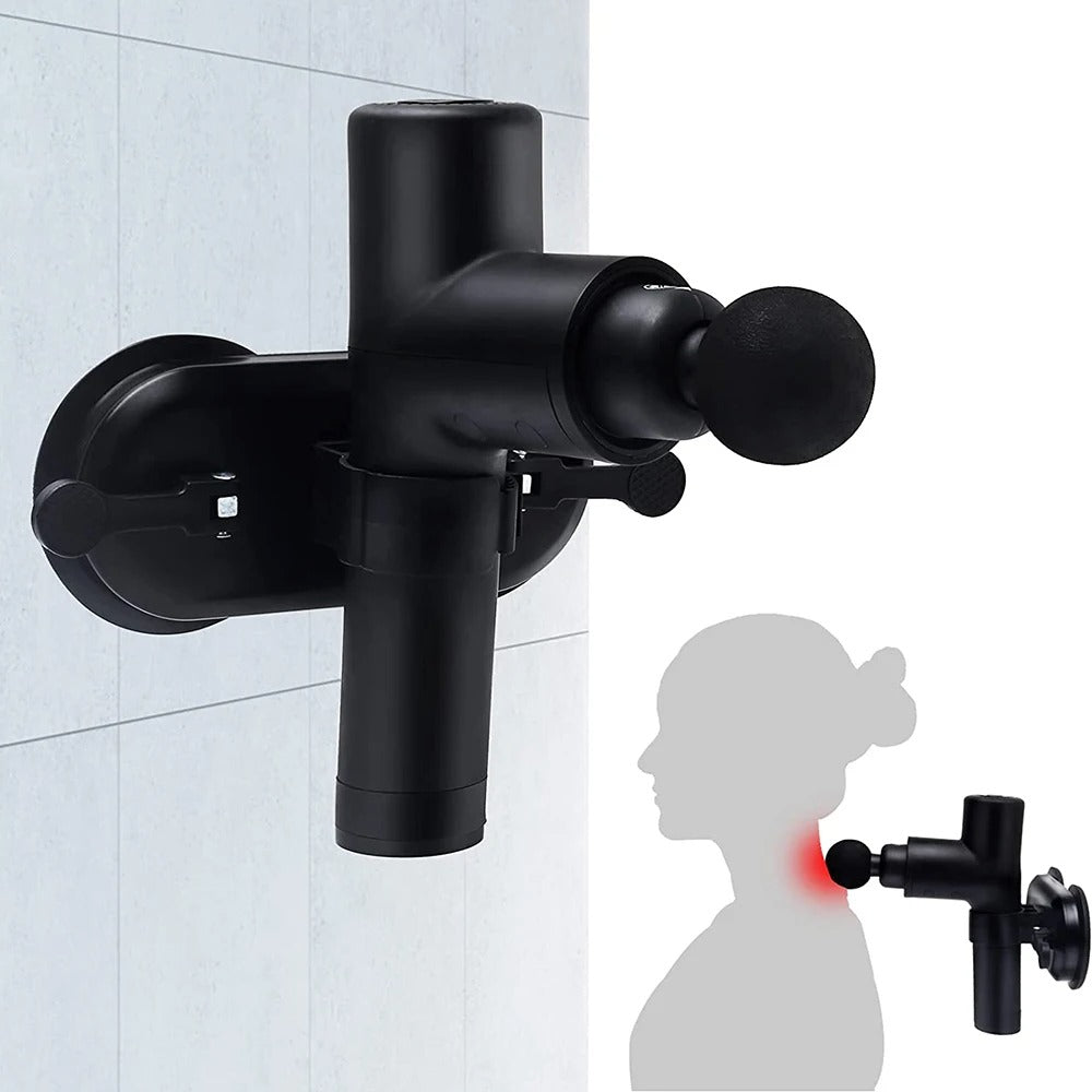 Black shower valve mounted on a tiled wall with a silhouette illustration.