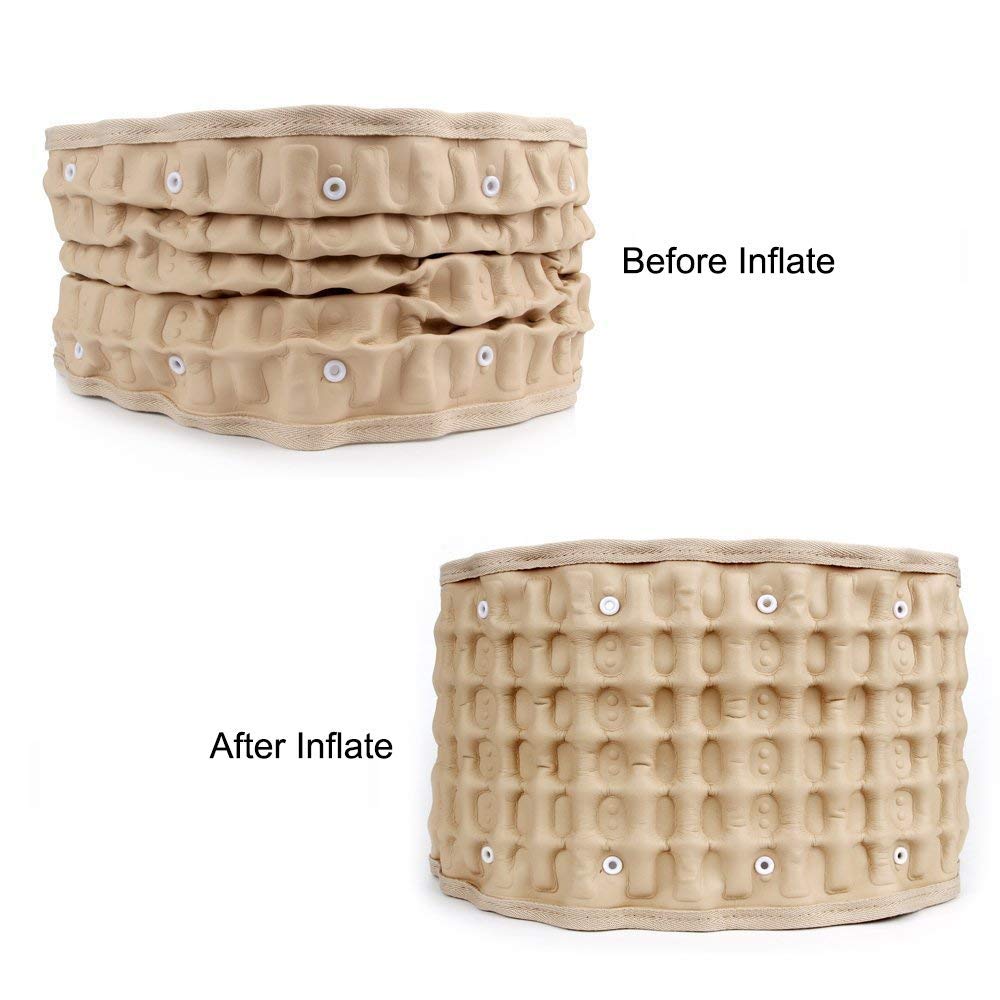 Beige inflatable膨脹物 before and after inflation on a white background