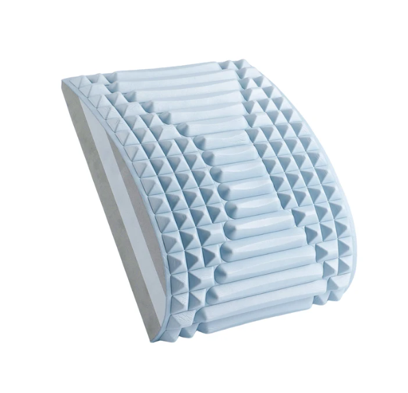 Back stretcher with 26 degree arc shown in a front angle view, featuring EVA and TPE bionic massage nodes for lumbar and cervical support.