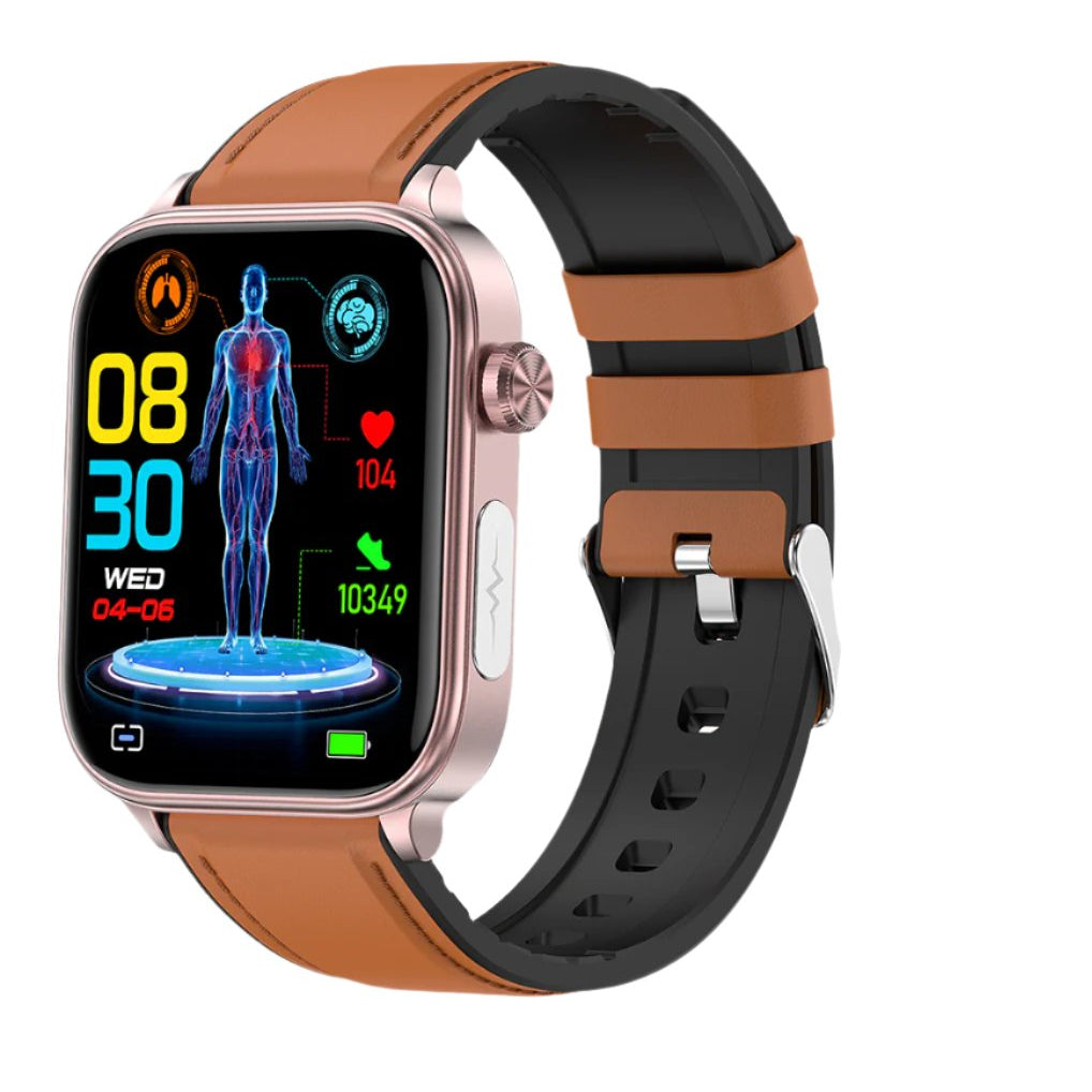 Health and fitness smart watch with 1.96 inch IPS touchscreen, front view showing heart rate and daily activity tracking.
