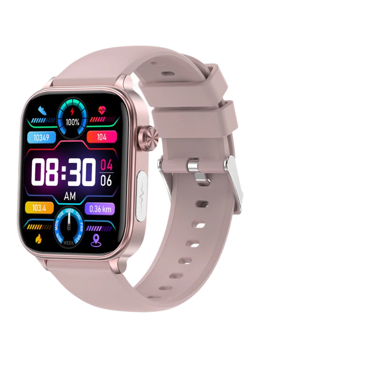 Health and fitness smart watch with 1.96 inch IPS touchscreen, front view showing heart rate and daily activity tracking.