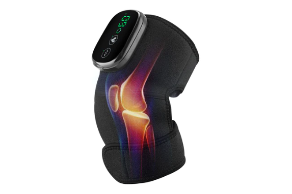 Thermal knee massager, hero angle, adjustable heat up to 75C with three vibration modes and a digital display for hands-free joint comfort.