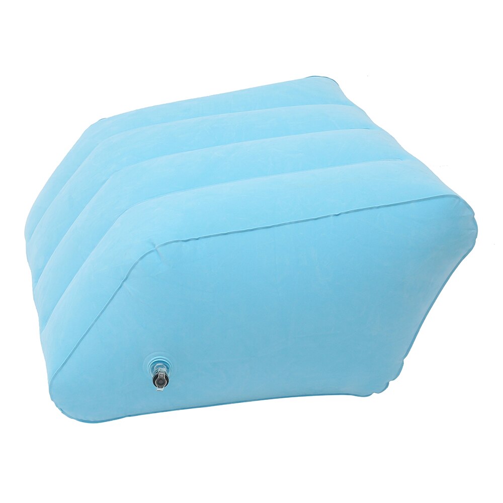 Soft inflatable leg elevation pillow in blue shown front on, velvet-coated PVC with double air valve for adjustable height and comfort.