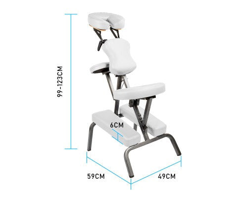 White massage chair with dimensions indicated on a white background