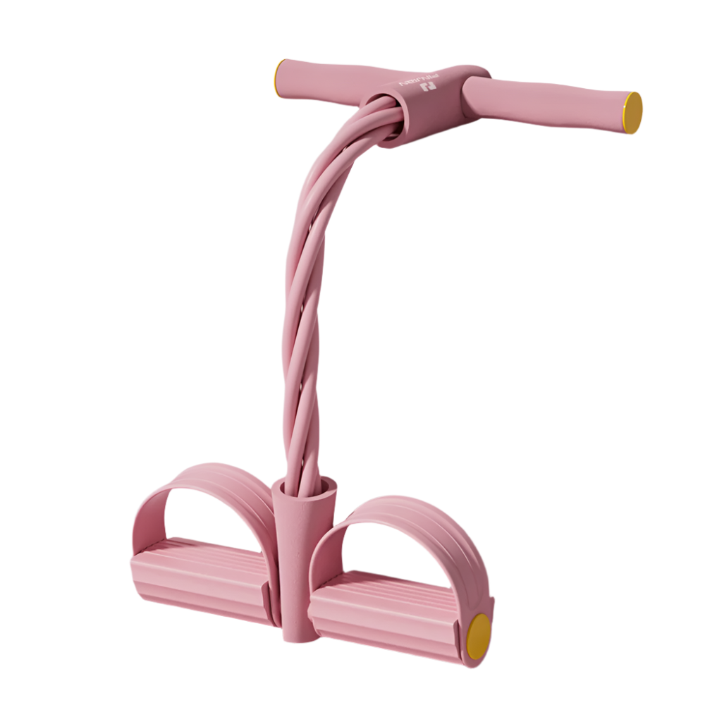 Relisora 4 tube yoga pedal puller resistance band shown front on with foam handles and soft TPE foot pedals for full body toning.