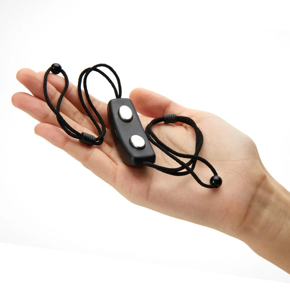 Electric smart anti snoring ear hook in hero view with adjustable intensity indicator, designed to detect snoring and deliver gentle low-frequency pulses.