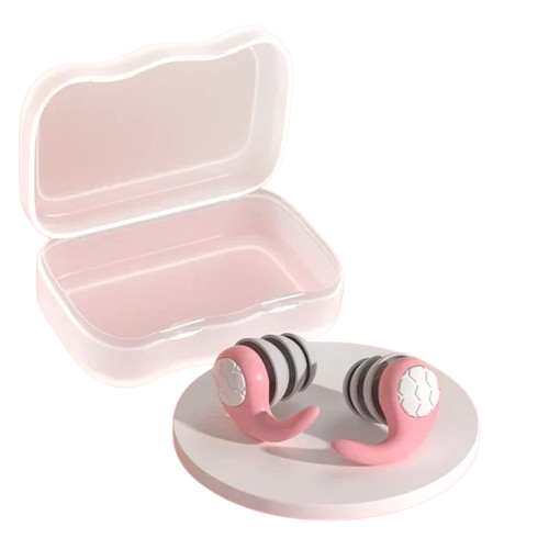 Calming sleep noise cancelling silicone earplugs in a front hero view, showing the soft triple-layer design for comfortable night-time wear.