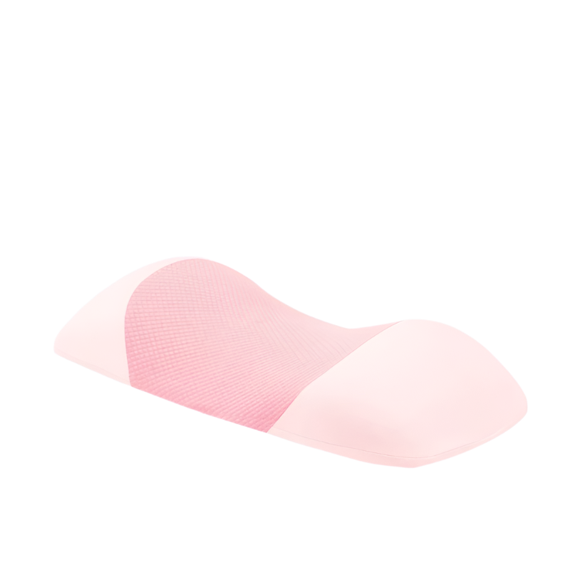 Memory foam lumbar support sleep pillow in front view, contoured for lower back comfort with a breathable removable cover.