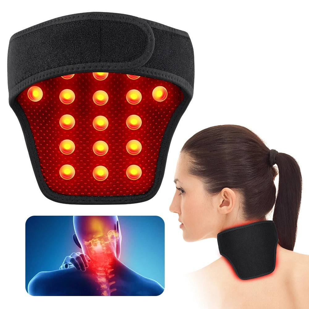 Neck and shoulder massager with LED lights on a white background