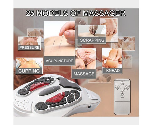 Massage device with various massage techniques displayed on a gray background