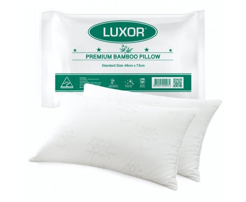 Luxor premium bamboo pillow with packaging on a white background