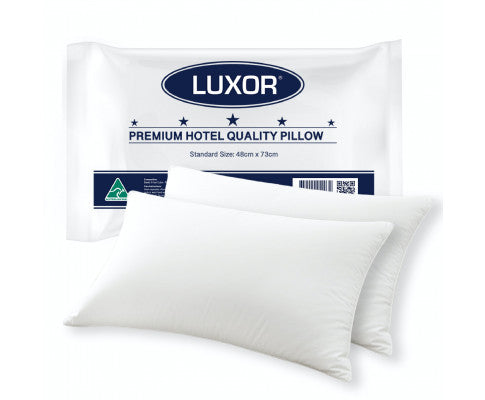 Luxor premium hotel quality pillow with packaging on a white background