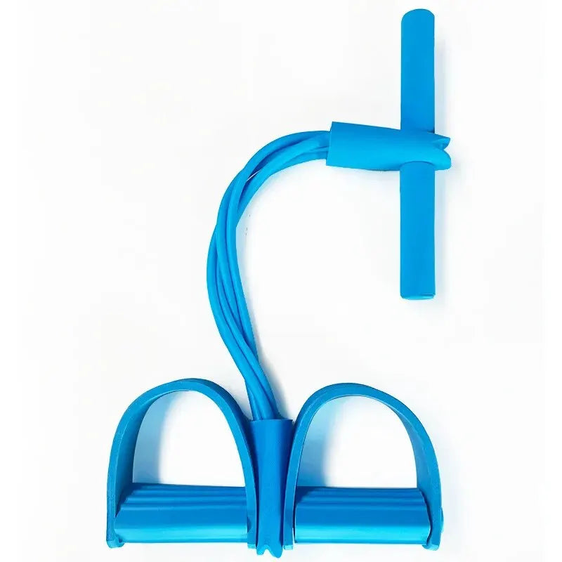 Relisora 4 tube yoga pedal puller resistance band shown front on with foam handles and soft TPE foot pedals for full body toning.