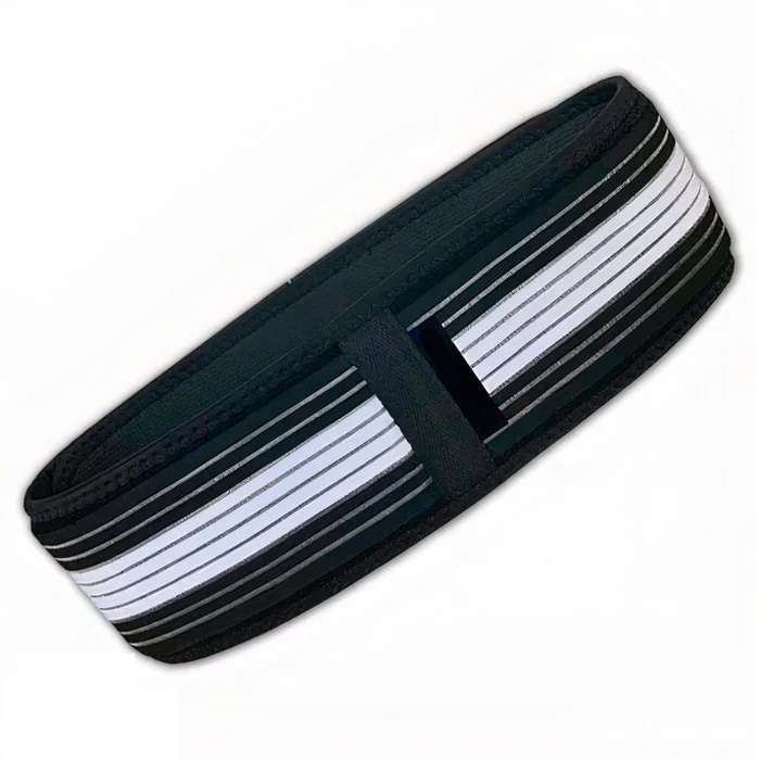 Black and white striped headband on a white background