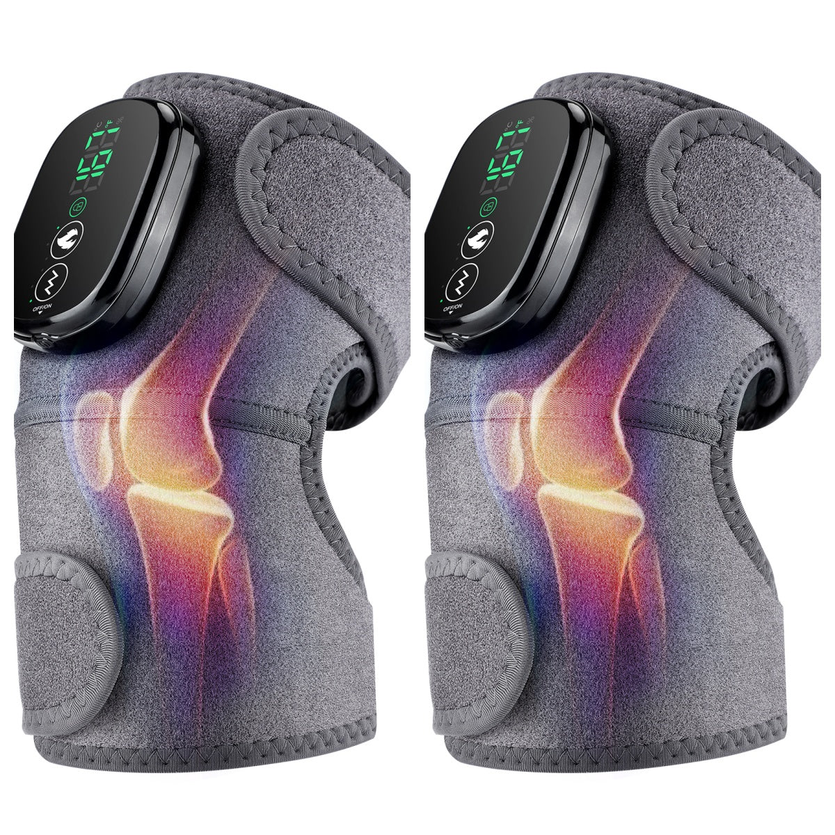 Gray knee brace with digital display on a white background